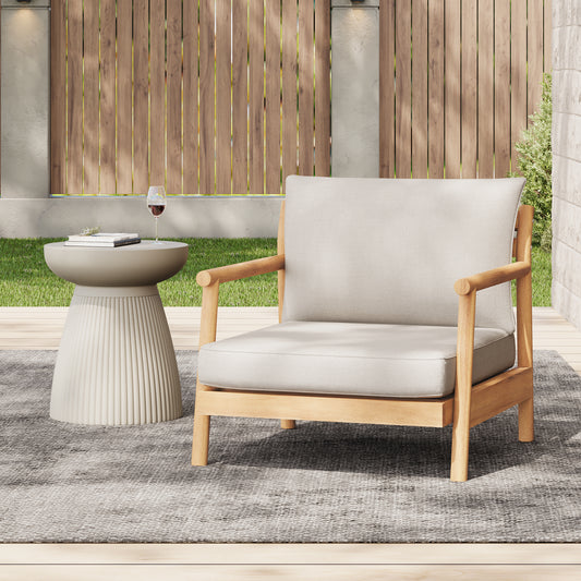 Patio Acacia Wood Club Chair with Water-resistant Cushion, Teak + Beige (1 PC )