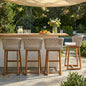 Outdoor Acacia Wood Bar Stools with Wicker Back for Poolside Seating