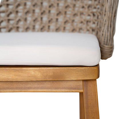 Outdoor Acacia Wood Bar Stools with Wicker Back for Poolside Seating