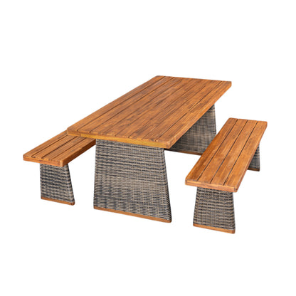 3 Piece Acacia Wood Patio Dining Set - Grey, Teak