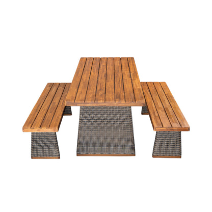 3 Piece Acacia Wood Patio Dining Set - Grey, Teak