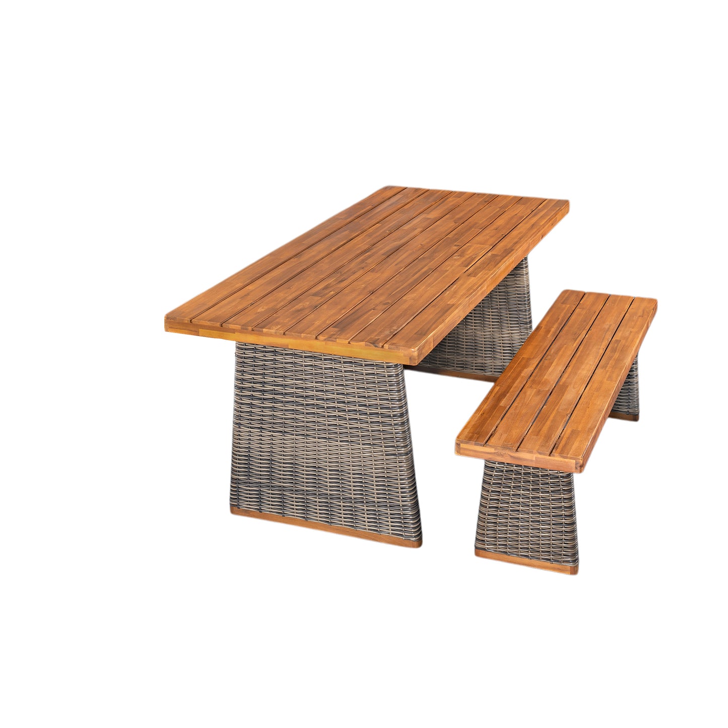 Grey Acacia Wood Outdoor Dining Set with Wicker Legs for Garden