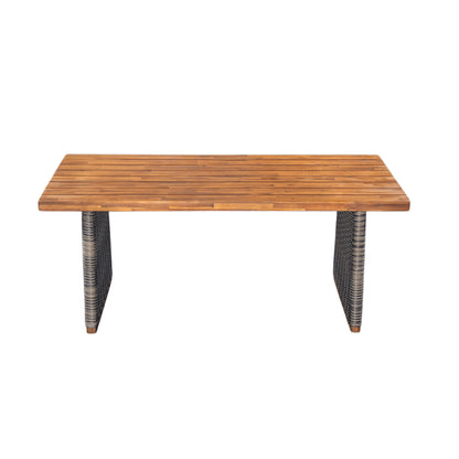 Grey Acacia Wood Outdoor Dining Set with Wicker Legs for Garden