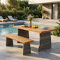 Outdoor Acacia Wood Dining Table Set with 1 Table and 1 Bench,Grey