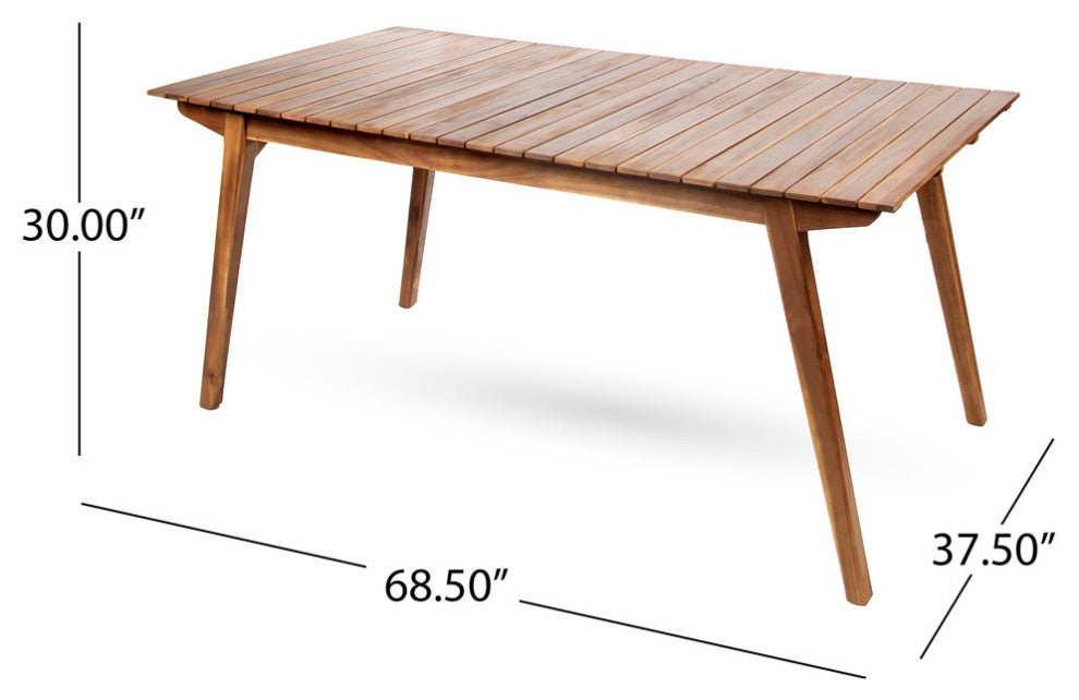 69" Outdoor Acacia Wood Dining Set - 7 Piece Patio Furniture, Beige Cushions