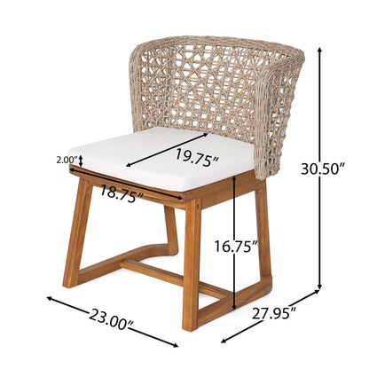69" Outdoor Acacia Wood Dining Set - 7 Piece Patio Furniture, Beige Cushions