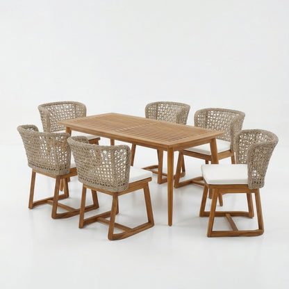 7 Piece Acacia Wood Patio Dining Set with Cushions