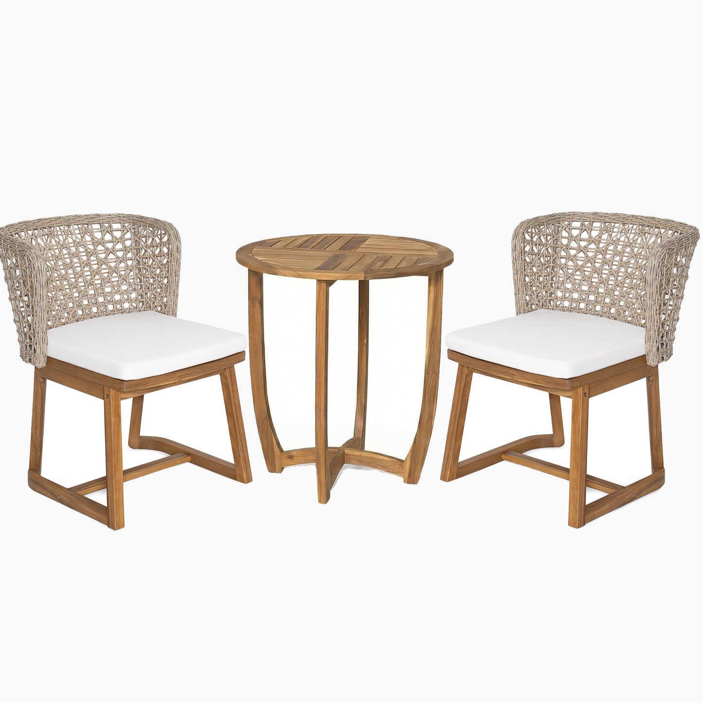 3-Piece Acacia Wood Bistro Set - Patio Table & Chairs with Cushions