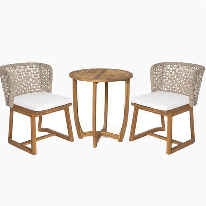 3-Piece Acacia Wood Bistro Set - Patio Table & Chairs with Cushions