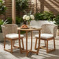 3-Piece Outdoor Dining Set, 27.5" Teak Finish Acacia Wood Round Accent Table & 2 Wicker Back Dining Chairs with Beige Cushion, Weather Resistant for Garden, Backyard, Patio