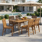 7 Piece Outdoor Acacia Wood Dining Set, Teak Finish Patio Table with 6 Slatted Back Chairs, Weather Resistant Solid Wood Furniture for Garden, Backyard, Porch
