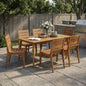 7 Piece Outdoor Acacia Wood Dining Set, 71" Teak Finish Rectangular Table with 6 Slatted Back Chairs, Curved Ergonomic Backrest Patio Furniture for Garden, Backyard