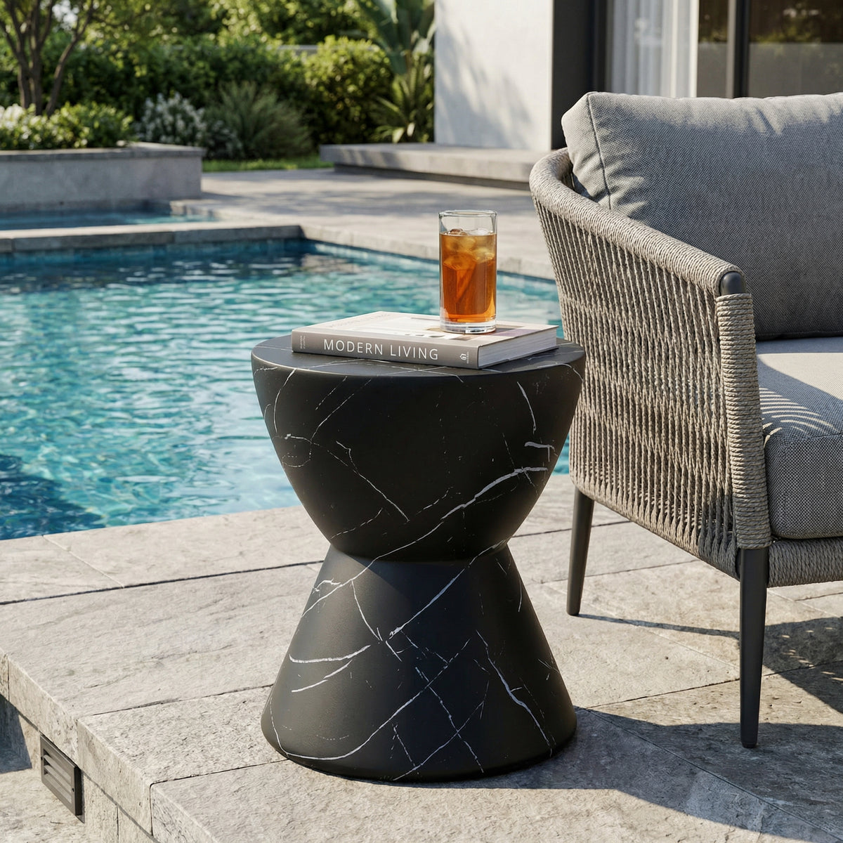 Black Concrete Hourglass Side Table - Outdoor Accent
