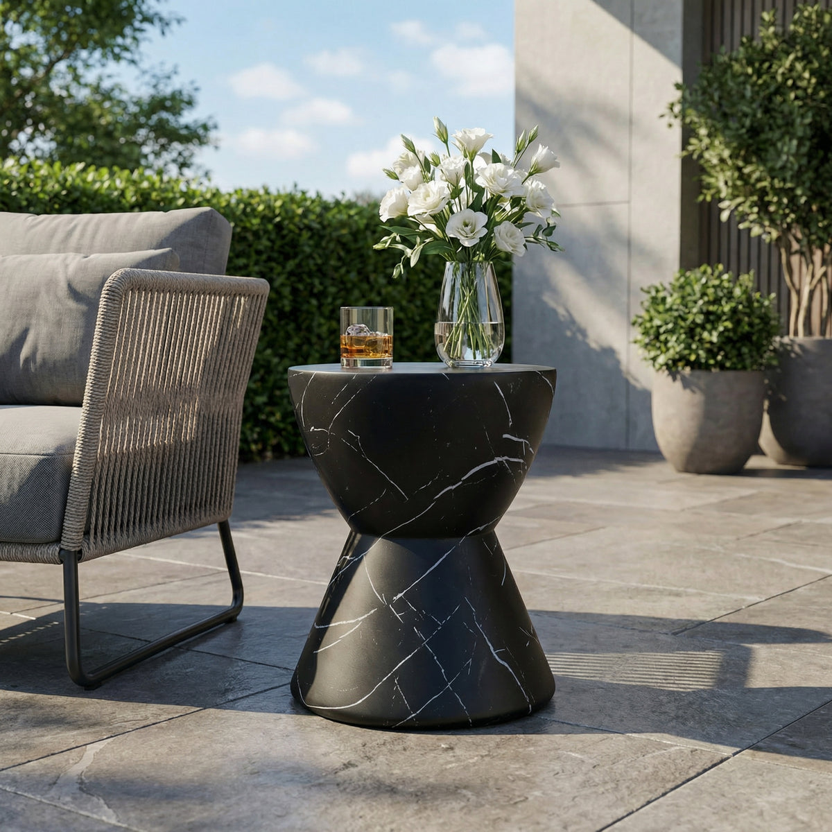 Black Concrete Hourglass Side Table - Outdoor Accent
