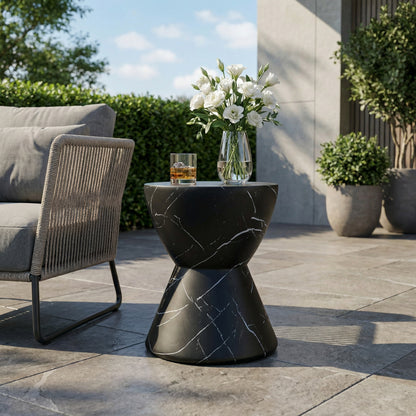 Black Concrete Hourglass Side Table - Outdoor Accent