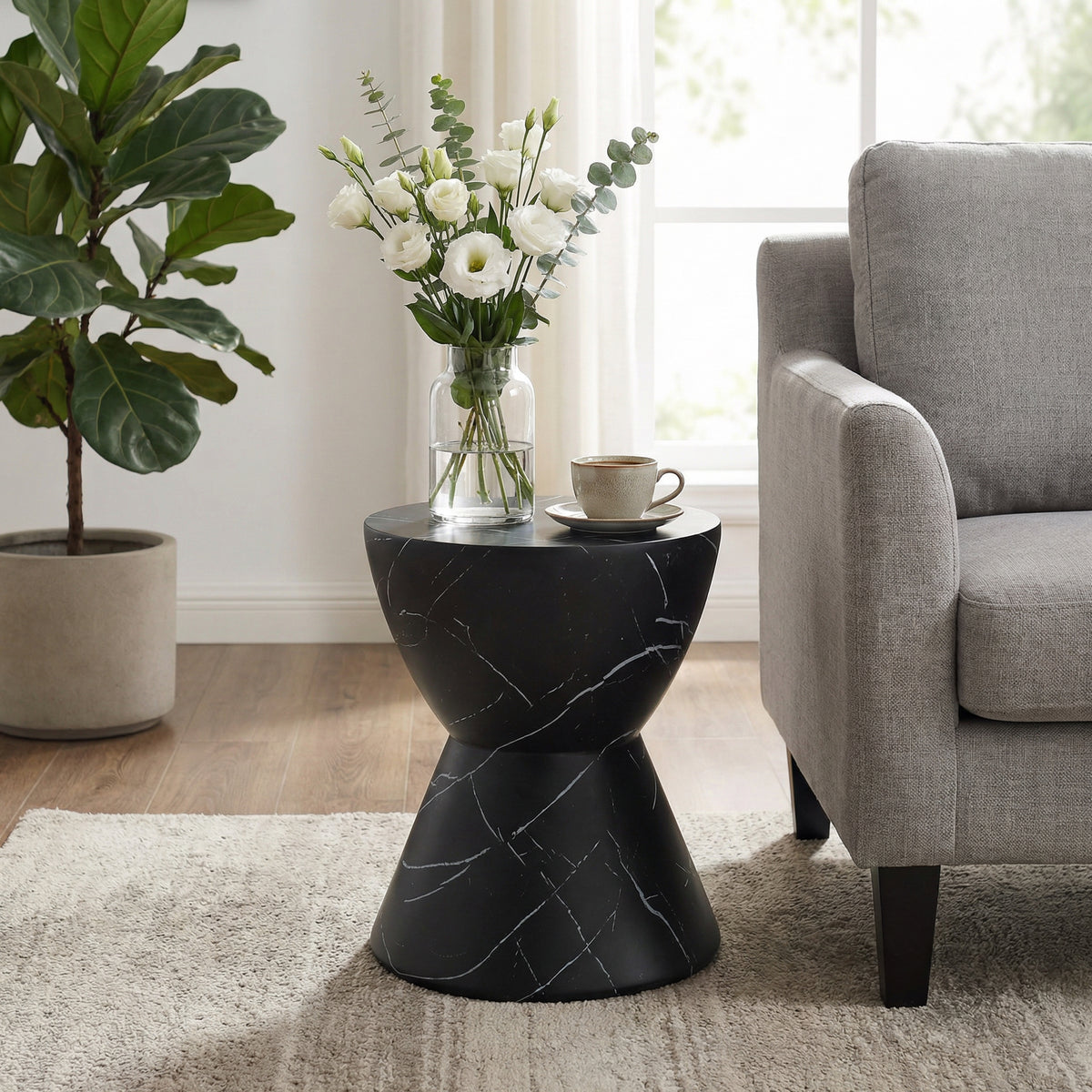 Black Concrete Hourglass Side Table - Outdoor Accent