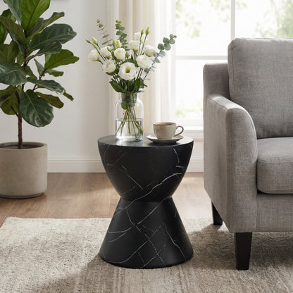 Black Concrete Hourglass Side Table - Outdoor Accent