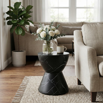 Black Concrete Hourglass Side Table - Outdoor Accent