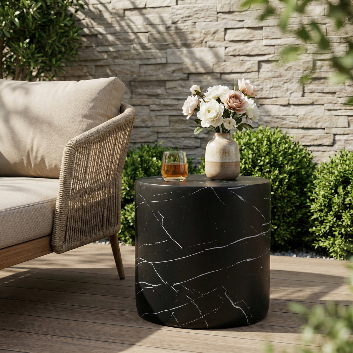 Black Concrete Side Table - Outdoor Patio Table