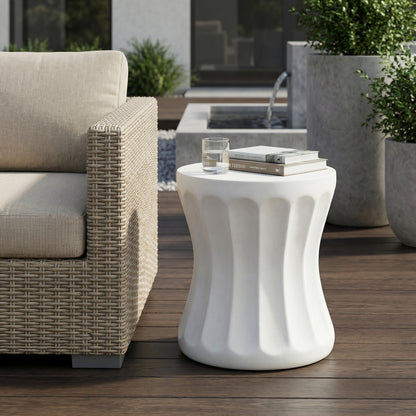 Outdoor Round Concrete Antique White Side Table,Living Room Mgo End Table