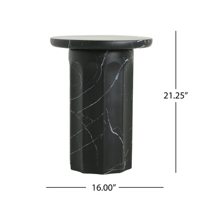 Black Marble Concrete Outdoor Side Table - Patio Accent