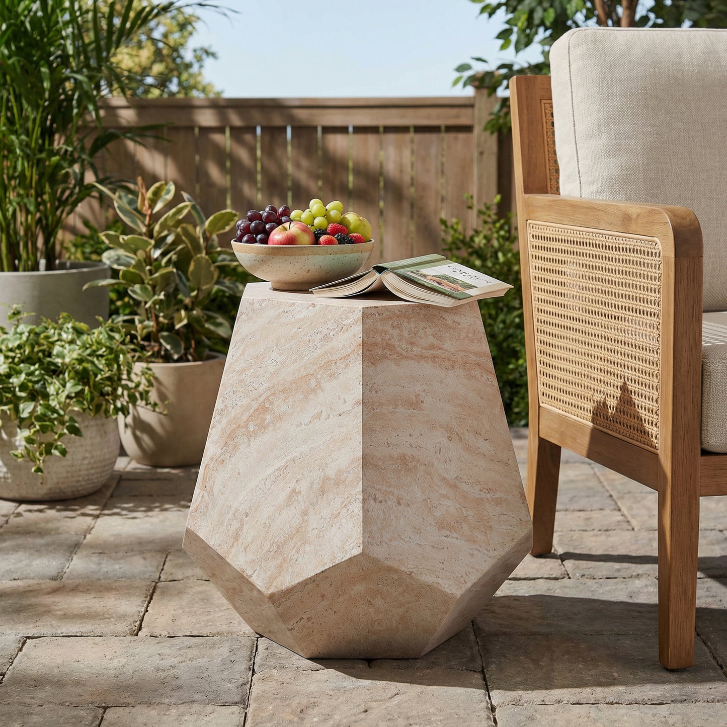 Lightweight Concrete Hexagonal Side Table for Outdoor Patio Decor