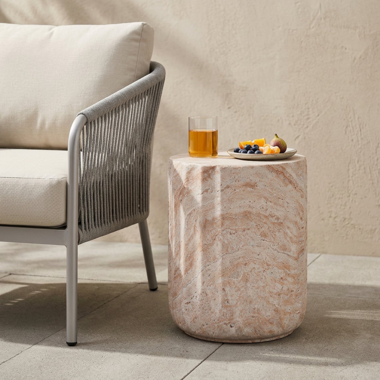 Beige Concrete Side Table for Poolside and Garden Accent