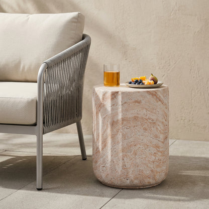 Beige Concrete Side Table for Poolside and Garden Accent