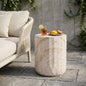 Outdoor/Indoor Lightweight Concrete Side Table,Cylinder Travertine Finish Accent Table