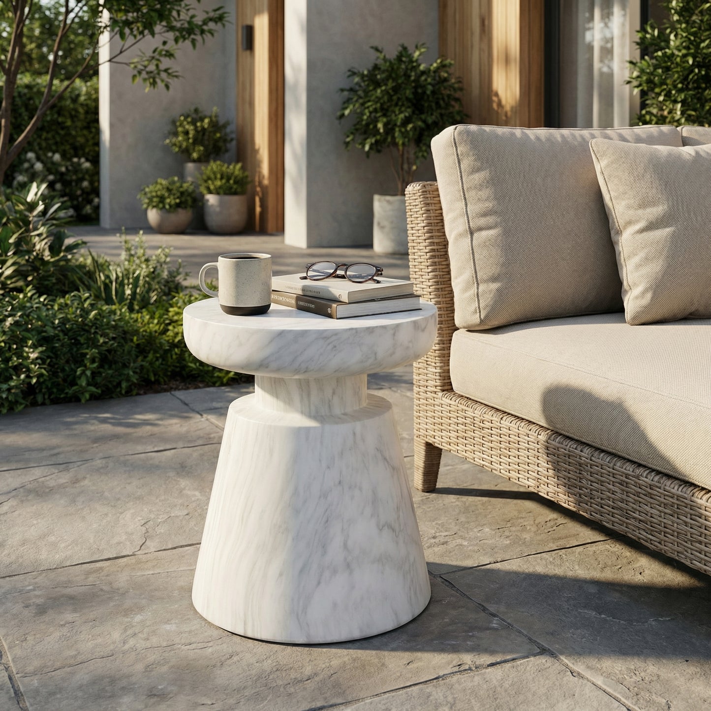 White Concrete Outdoor Side Table - 18 Inch