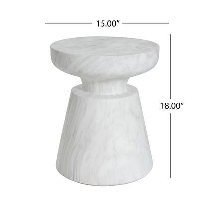 White Concrete Outdoor Side Table - 18 Inch