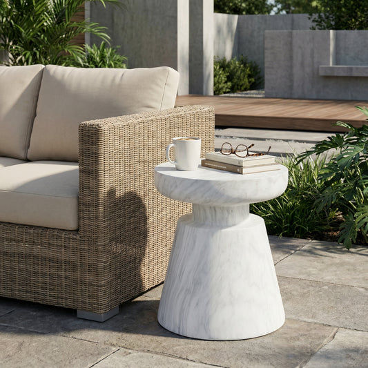 Outdoor Ponti Travertine Side Table,White
