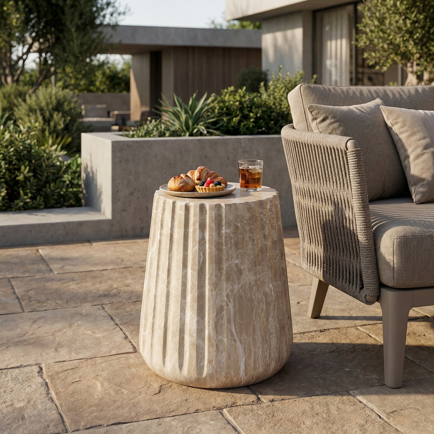 Gold Concrete Outdoor Side Table for Poolside or Garden