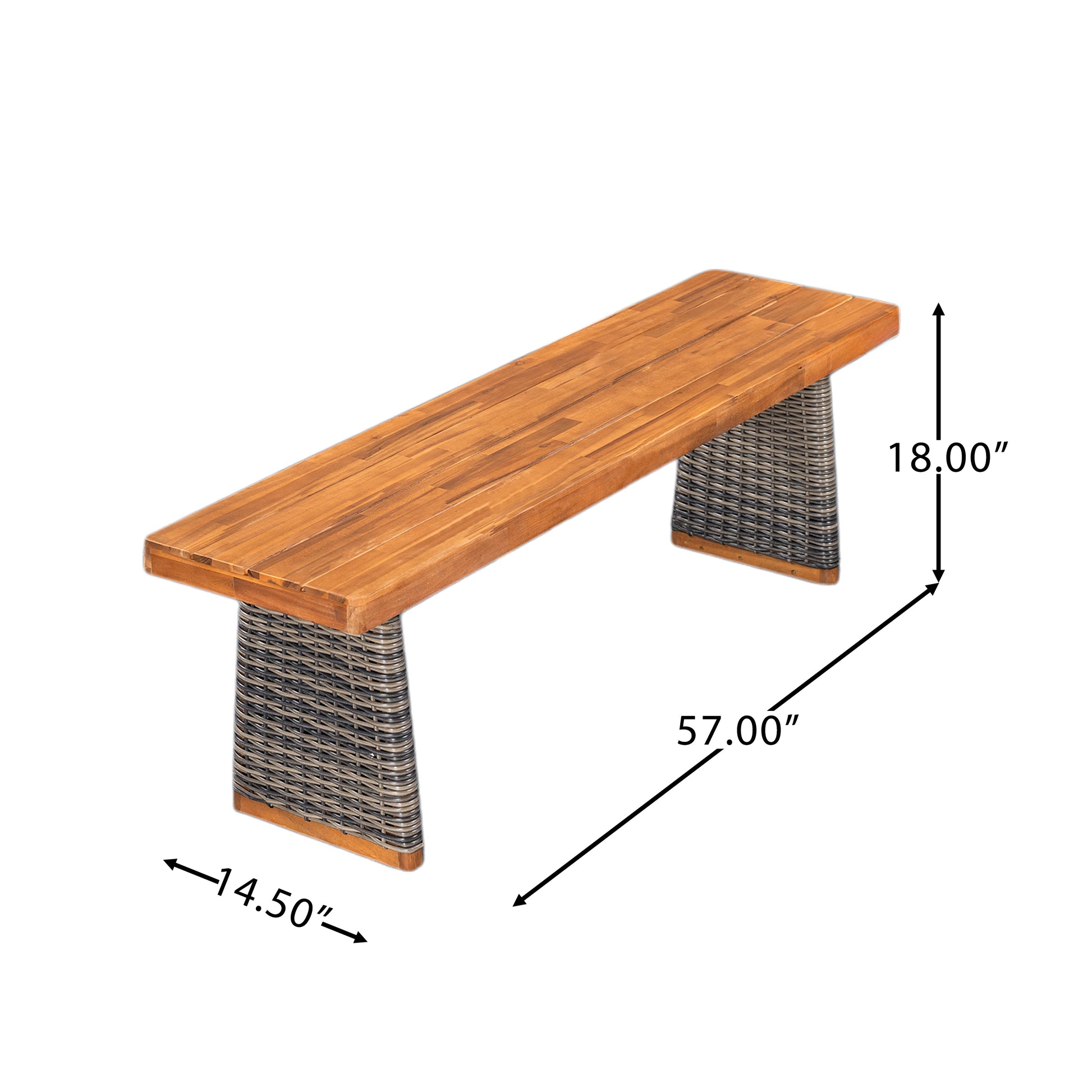 Acacia Wood Garden Bench with Teak Finish for Outdoor Dining
