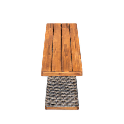 Acacia Wood Garden Bench with Teak Finish for Outdoor Dining