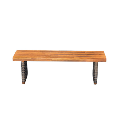 Acacia Wood Garden Bench with Teak Finish for Outdoor Dining
