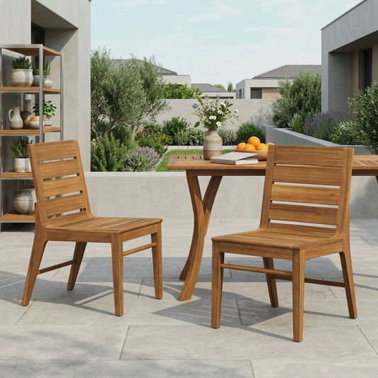 Teak Acacia Wood Patio Chairs (Set of 2) - Weather-Resistant Outdoor Seating