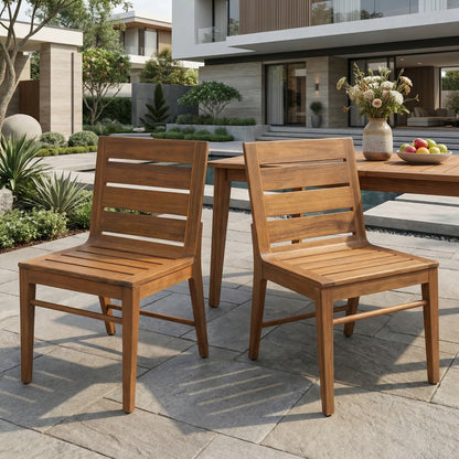 Teak Acacia Wood Patio Chairs (Set of 2) - Weather-Resistant Outdoor Seating
