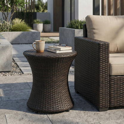 Kono Hourglass Table - Brown Iron Rattan Outdoor Table