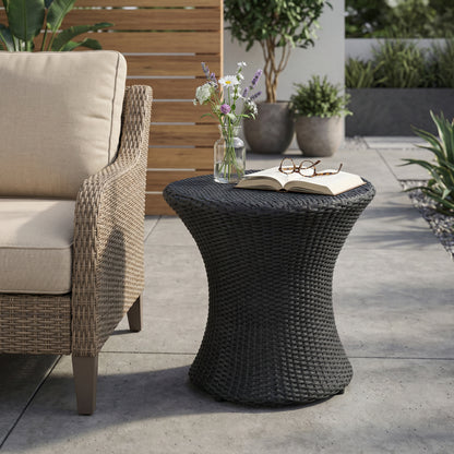 Black Iron Rattan Outdoor Side Table - 19.75"