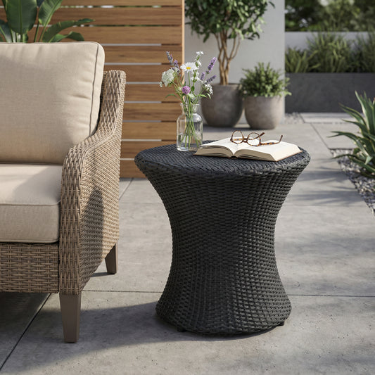 Black Iron Rattan Outdoor Side Table - 19.75"