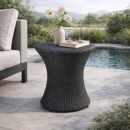 Black Iron Rattan Outdoor Side Table - 19.75"