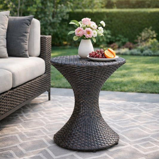 Brown Multi Iron Rattan Hourglass Side Table Outdoor