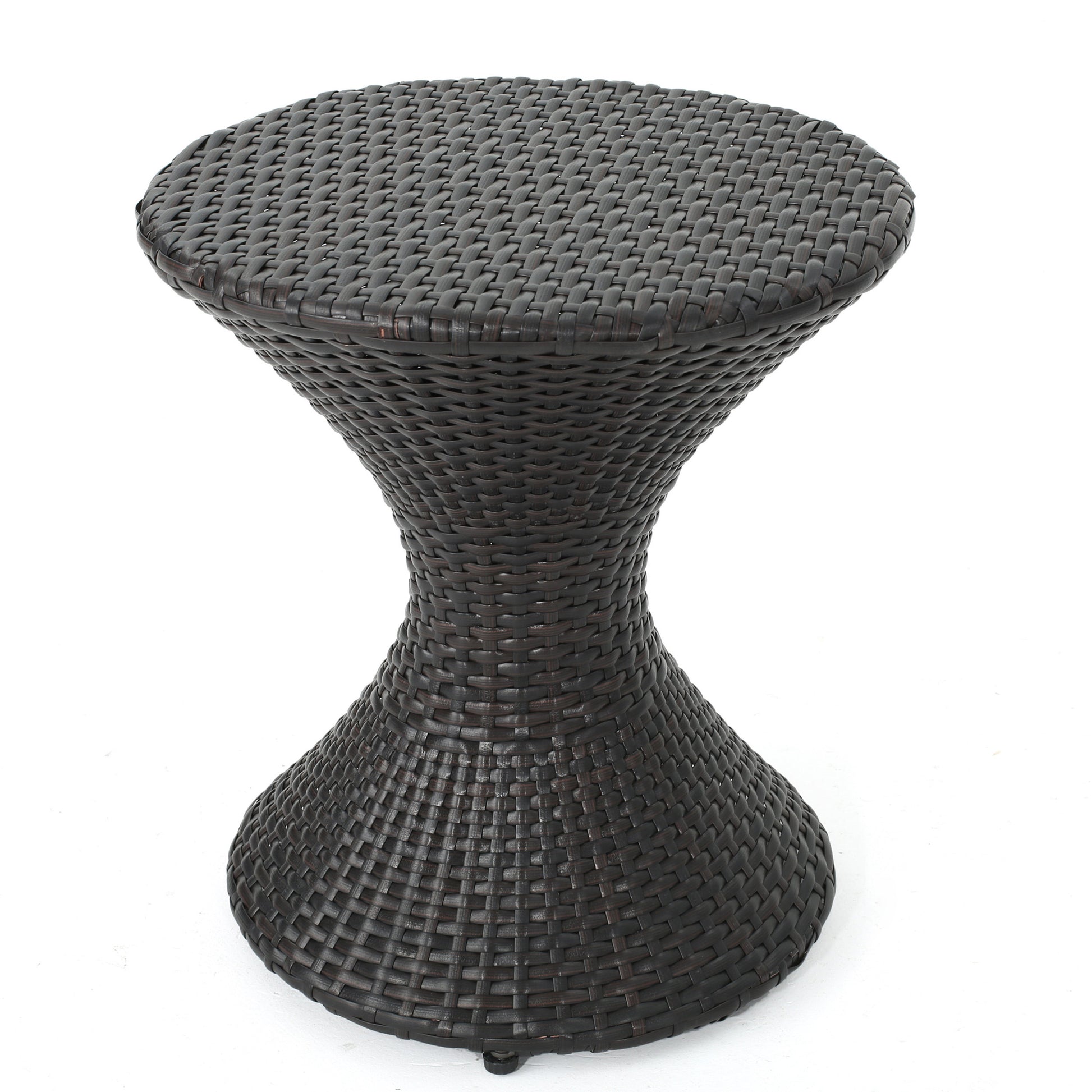 Brown Multi Iron Rattan Hourglass Side Table Outdoor