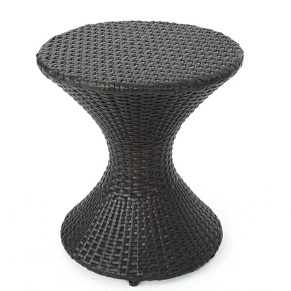 Brown Multi Iron Rattan Hourglass Side Table Outdoor