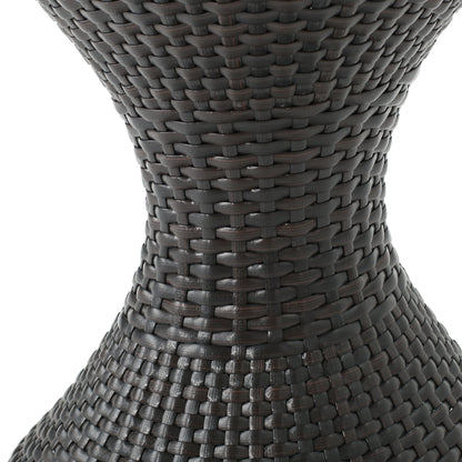 Brown Multi Iron Rattan Hourglass Side Table Outdoor