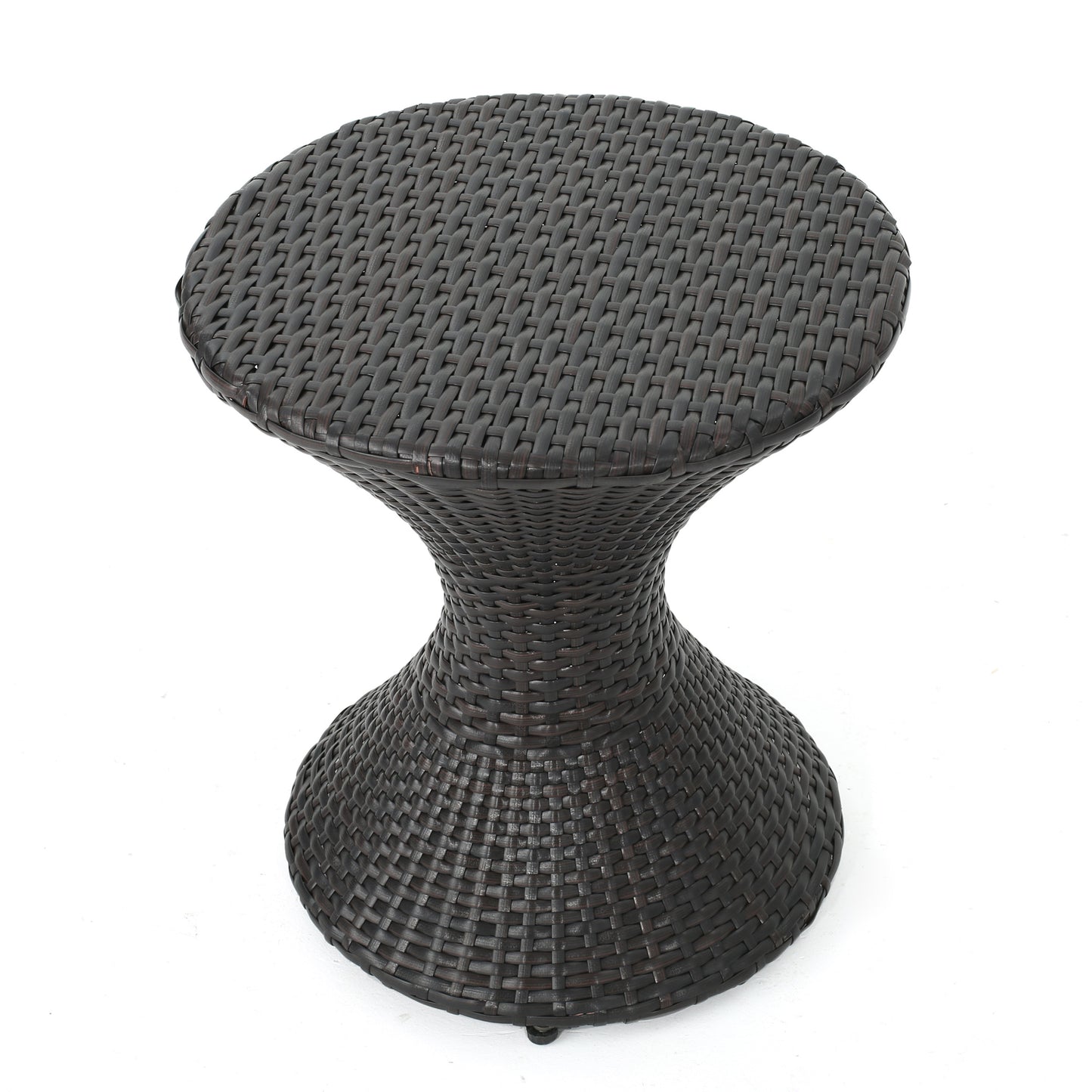 Brown Multi Iron Rattan Hourglass Side Table Outdoor