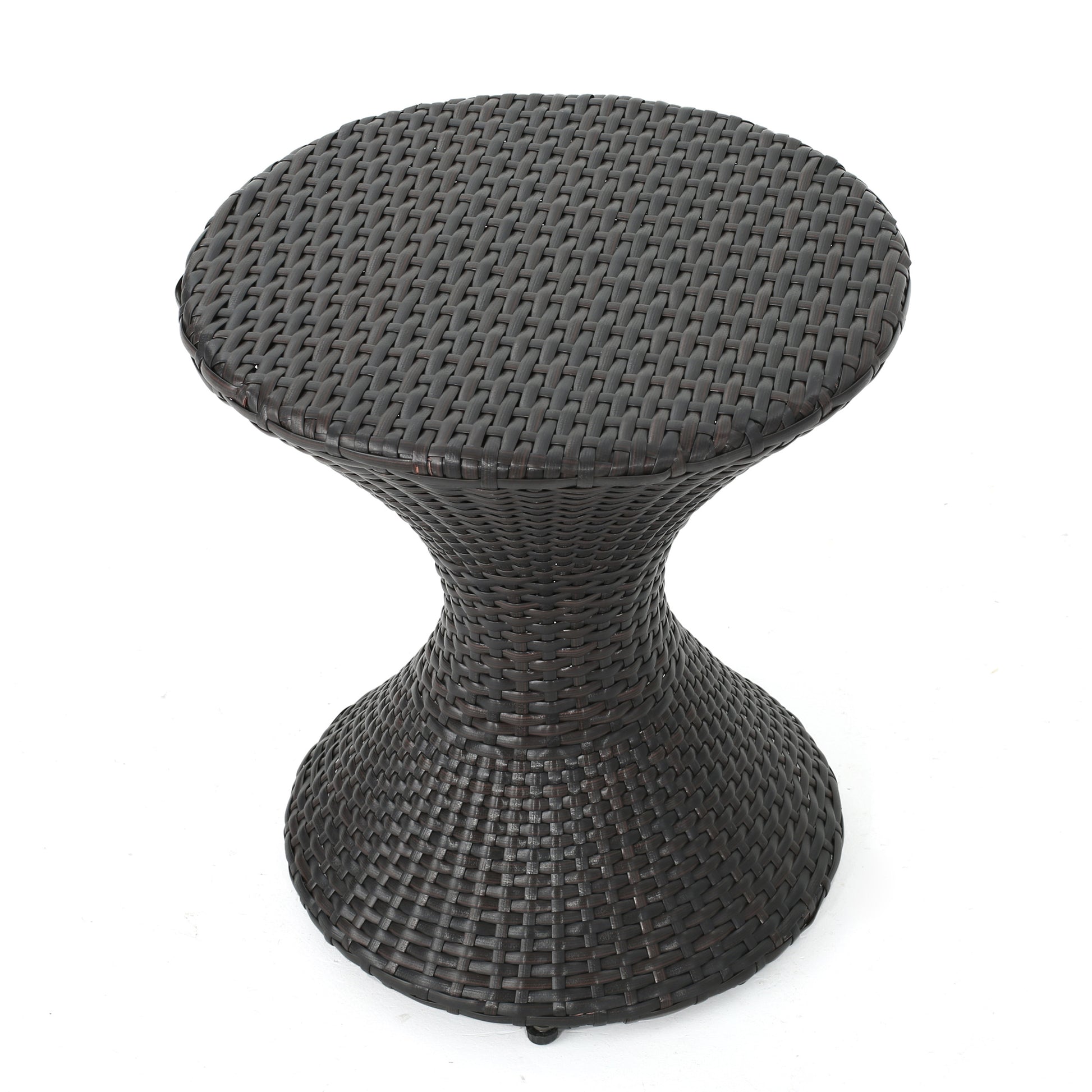 Brown Multi Iron Rattan Hourglass Side Table Outdoor