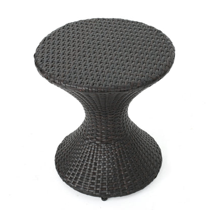 Brown Multi Iron Rattan Hourglass Side Table Outdoor