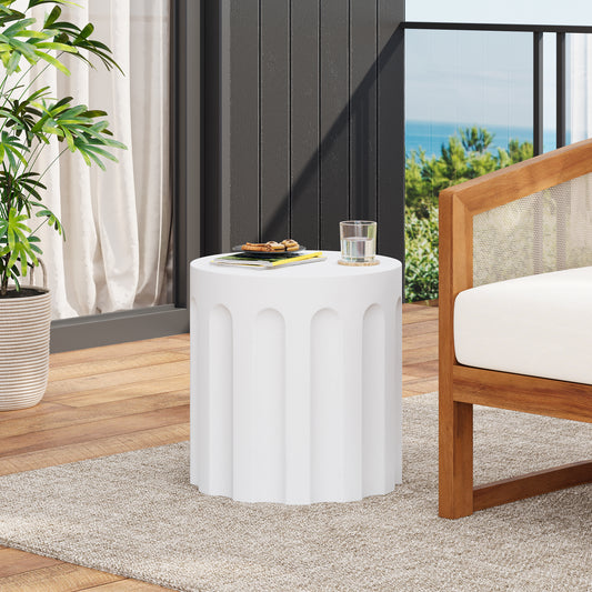 White Concrete Side Table - Weather Resistant Outdoor Patio Table